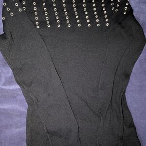 Cache Black Top with Silver Eyelets
